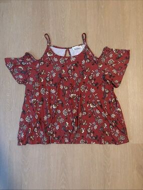 Love Spell Rusty Floral Cold Shoulder Blouse size Large